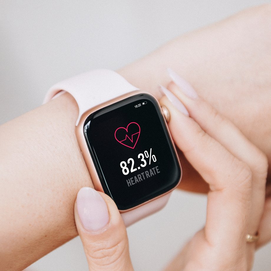 Close-up of female wearing in smart watch.